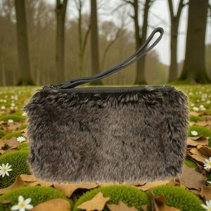 RESTORATION HARDWARE Pre Loved Small Brown Faux Fur Wristlet Clutch